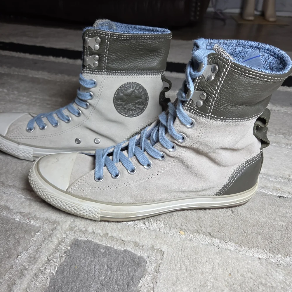 Converse High-Top Sneakers in Light Gray, Black & Light Blue - Picture 3 of 8